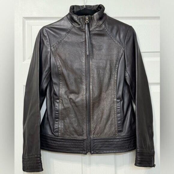 Via Spiga Genuine Leather Brown Jacket Women’s Sz XS - Picture 1 of 16